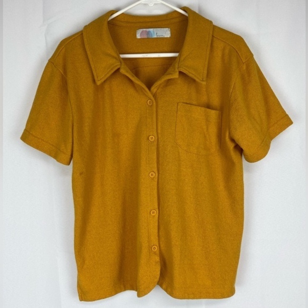 FREE PEOPLE FP BEACH Golden Mustard Gauzy Terrycloth Button Front Size Small
